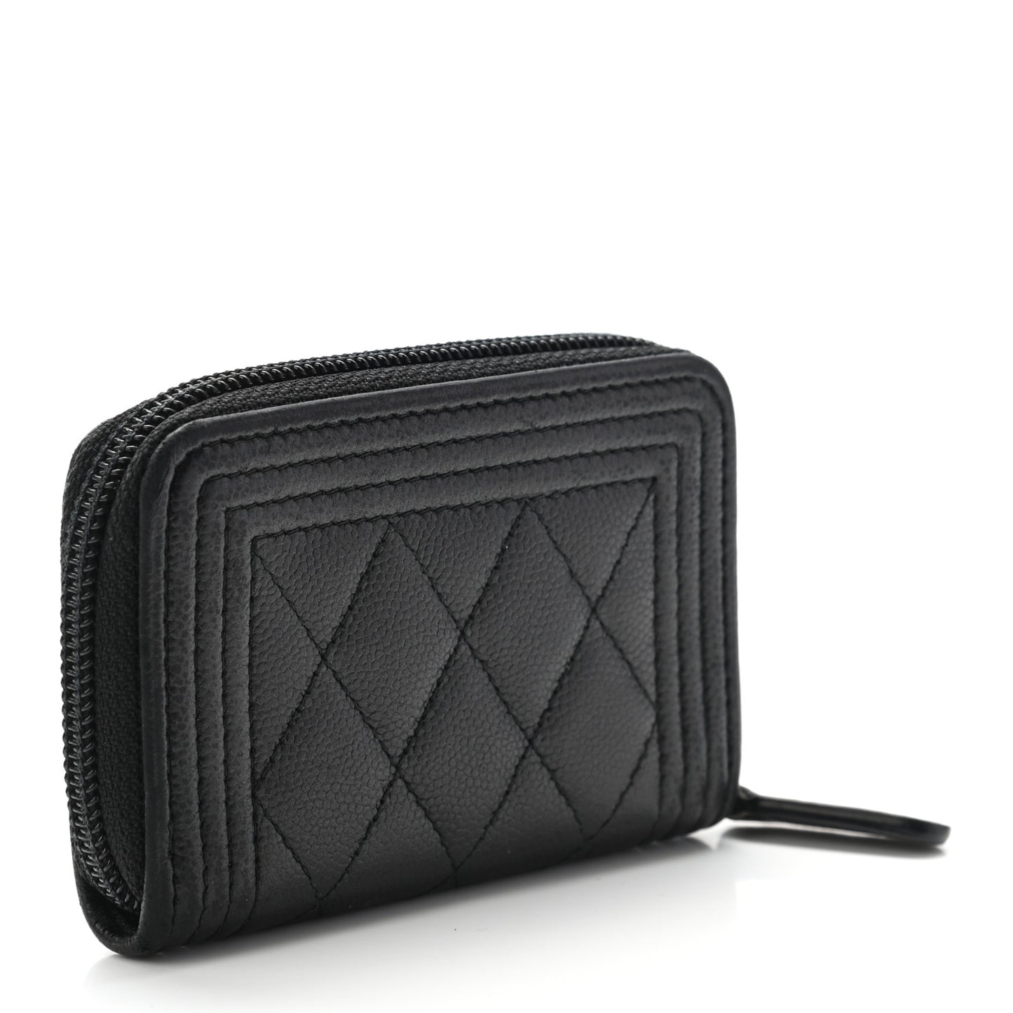 Caviar Quilted Boy Zip Around Coin Purse Wallet So Black