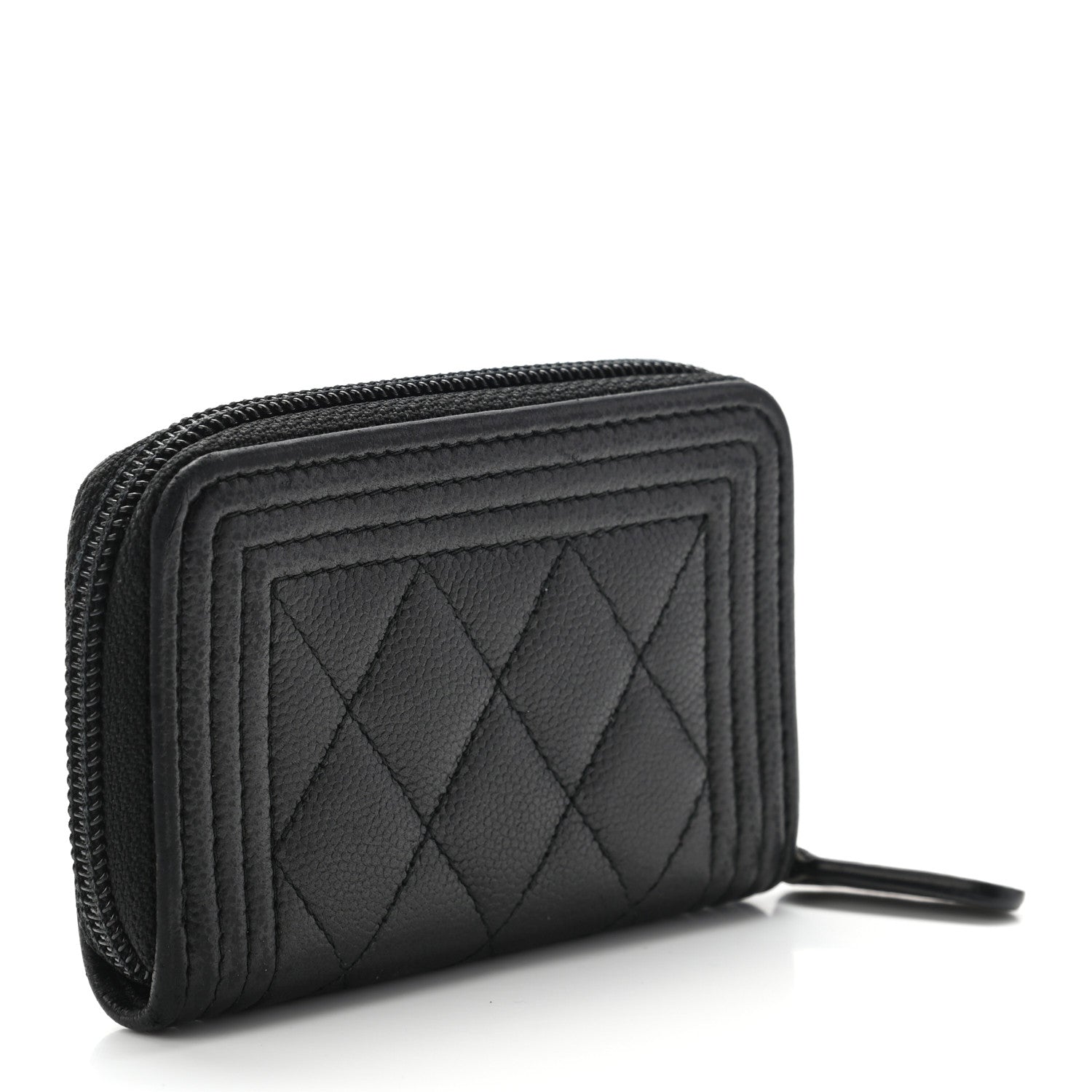 Chanel Caviar Quilted Boy Zip Around Coin Purse Wallet So Black 3 of 9