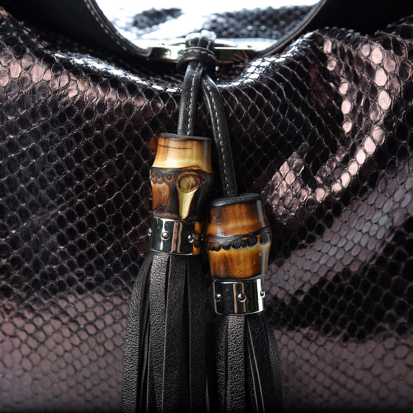 Python Large Indy Top Handle Hobo Metallic Brown