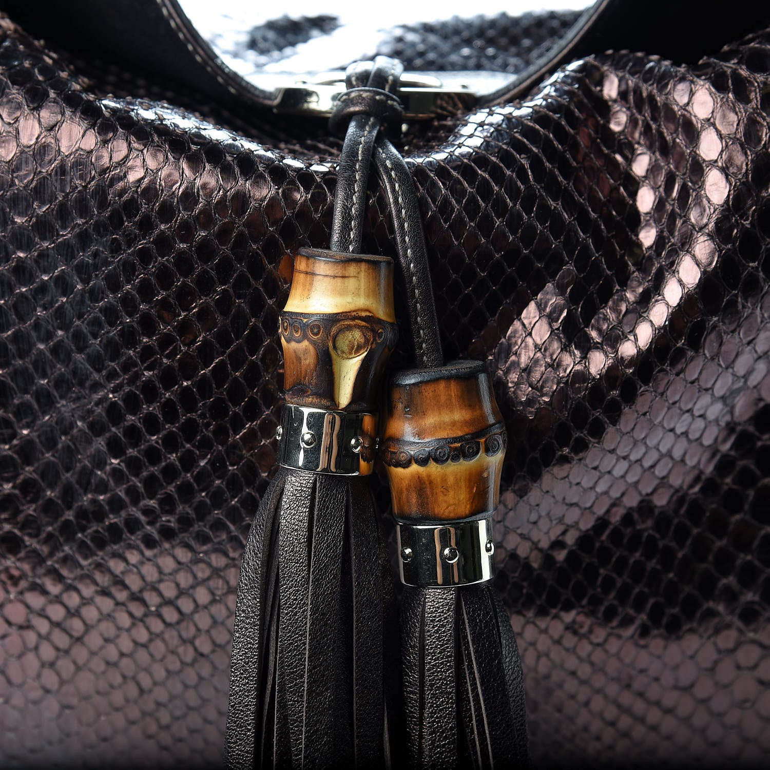 Gucci Python Large Indy Top Handle Hobo Metallic Brown 8 of 12