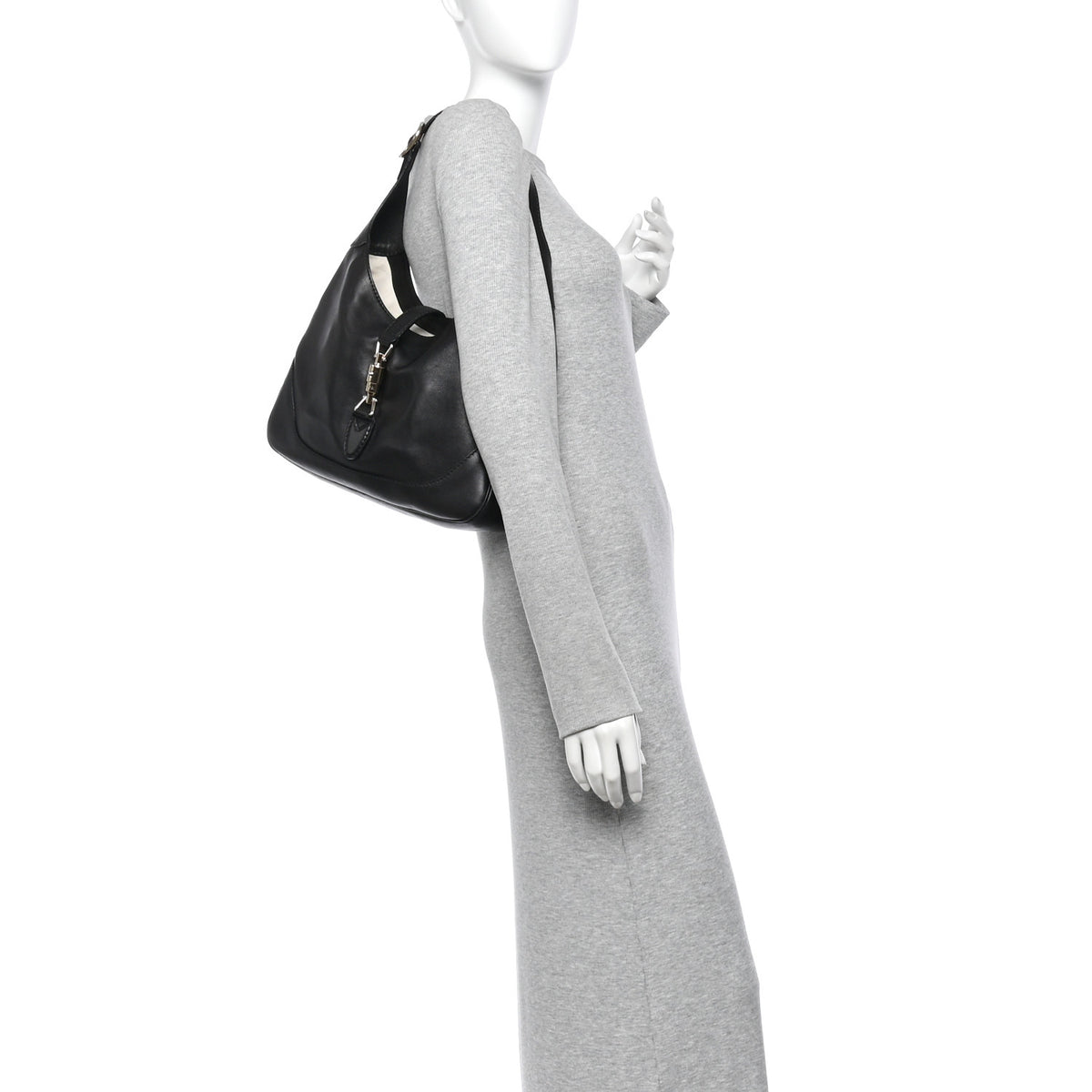 Calfskin Medium New Jackie Shoulder Bag Black