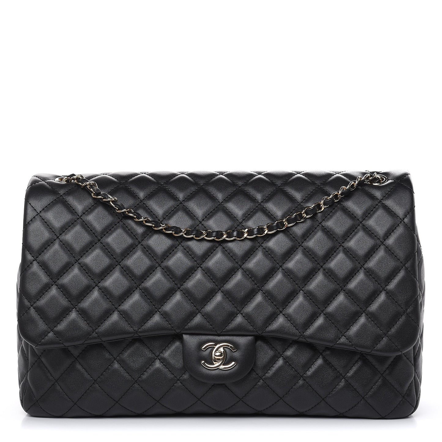 Metallized Calfskin Quilted Small XXL Travel Flap Bag Black