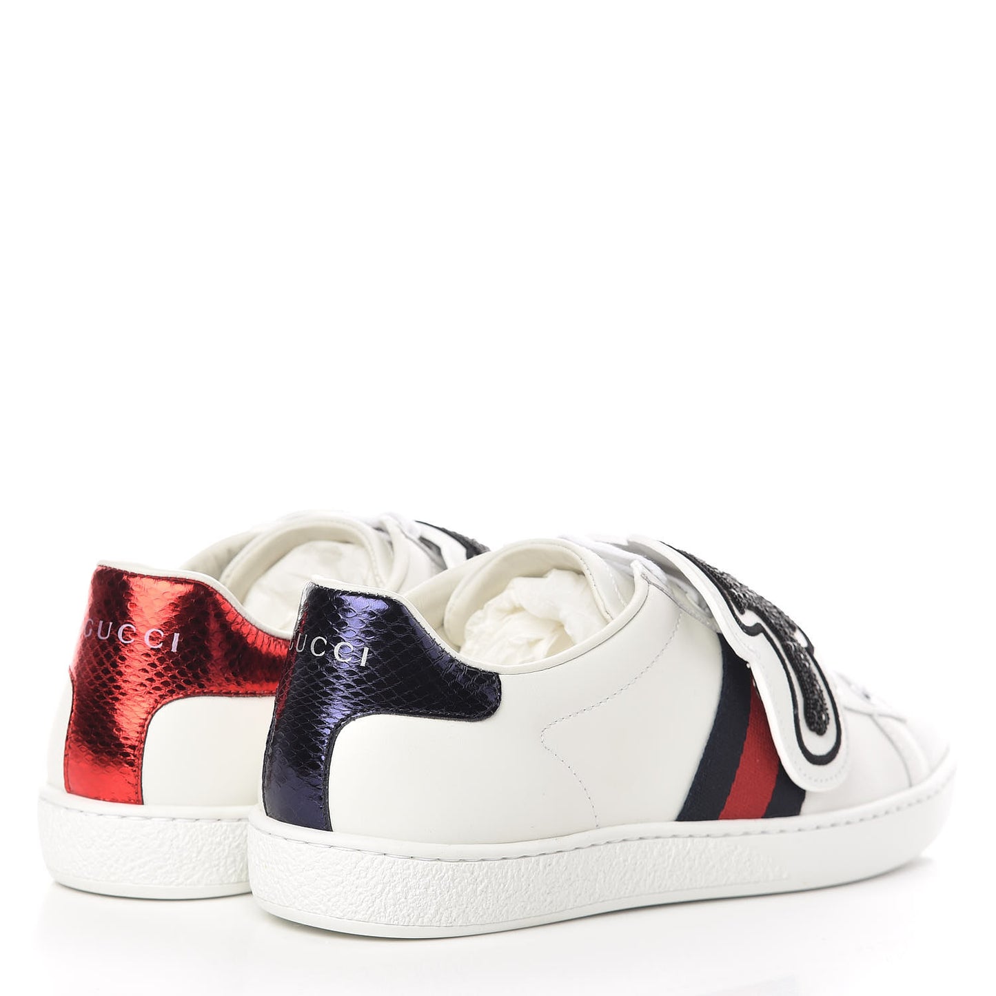 Calfskin Ayers Crystal Panther Embroidered Womens Ace Sneakers 37 White