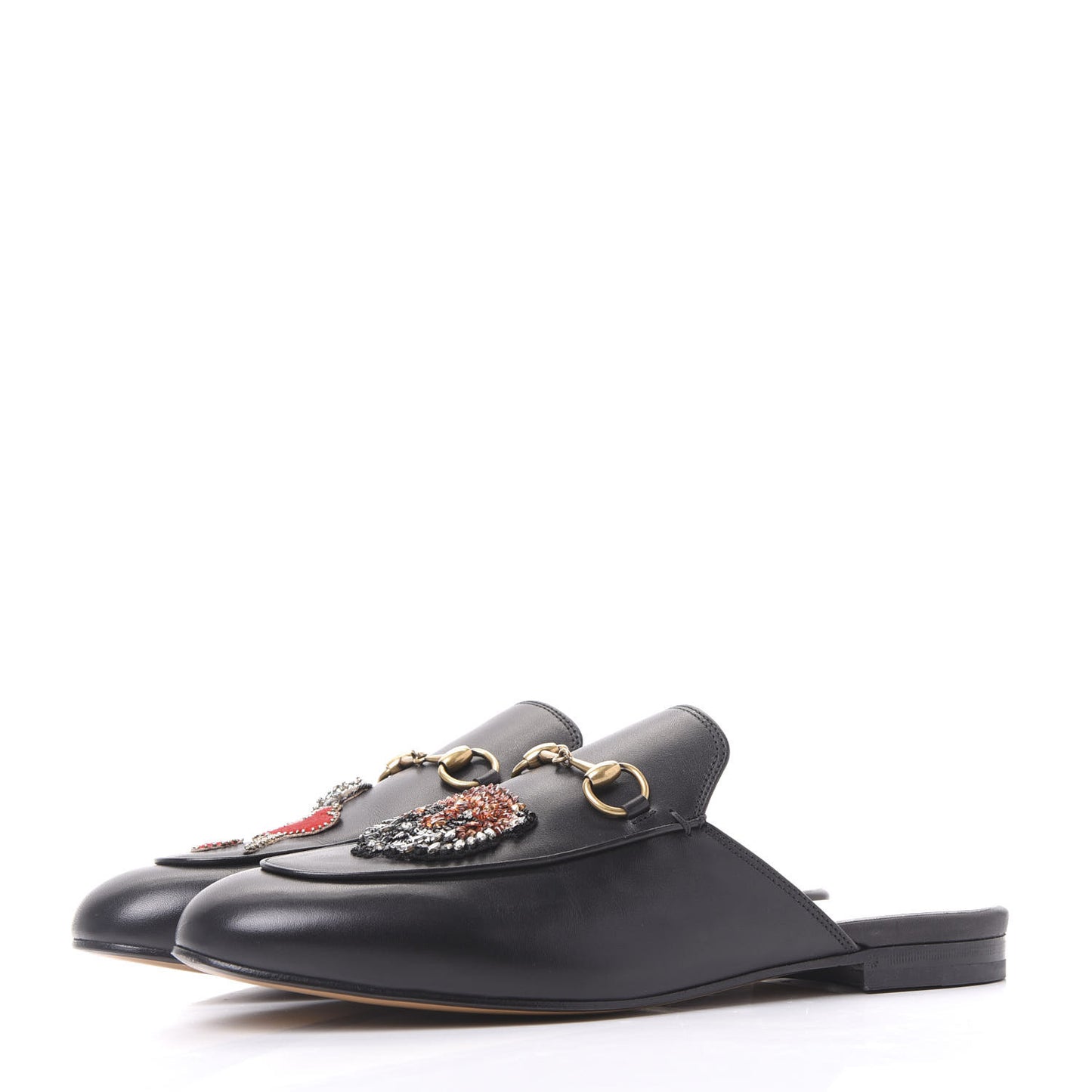 Calfskin Crystal Tiger Embroidered Princetown Slippers 39.5 Black