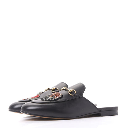 Gucci Calfskin Crystal Tiger Embroidered Princetown Slippers 39.5 Black 2 of 11