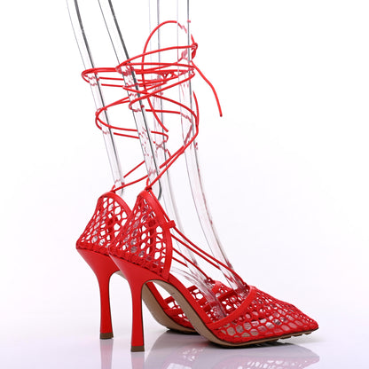Bottega Veneta Mesh Nappa Stretch Ankle Tie Sandals 39 Tomato 6 of 11