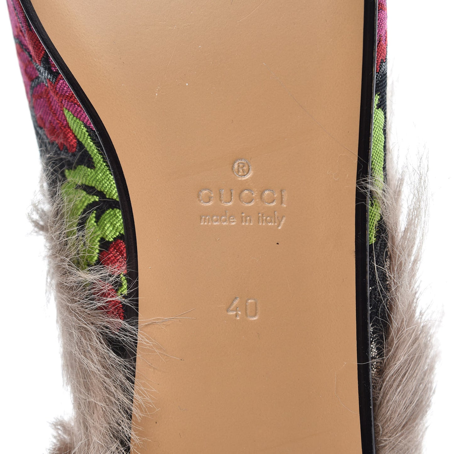 Brocade Fur Floral Womens Princetown Slippers 40 Black Anthracite