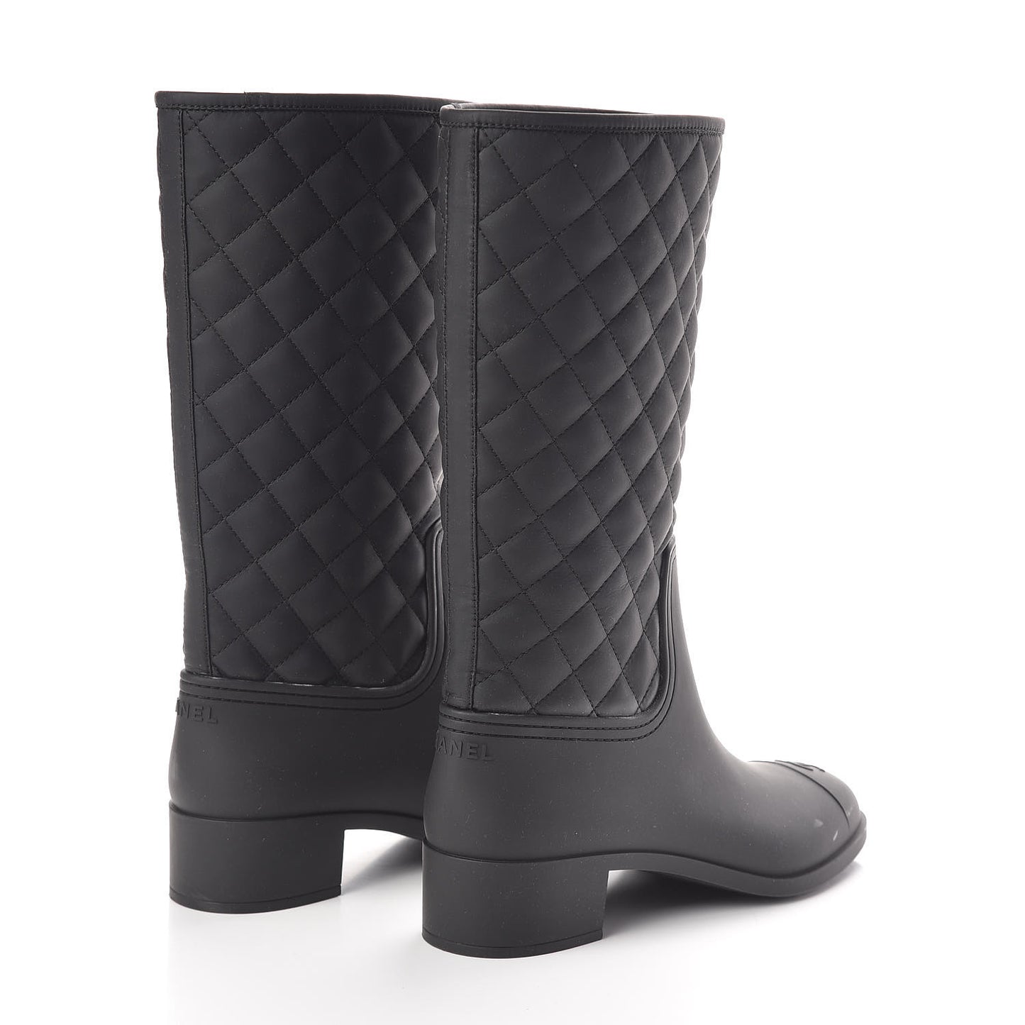 Rubber Quilted Rain Boots 41 Black