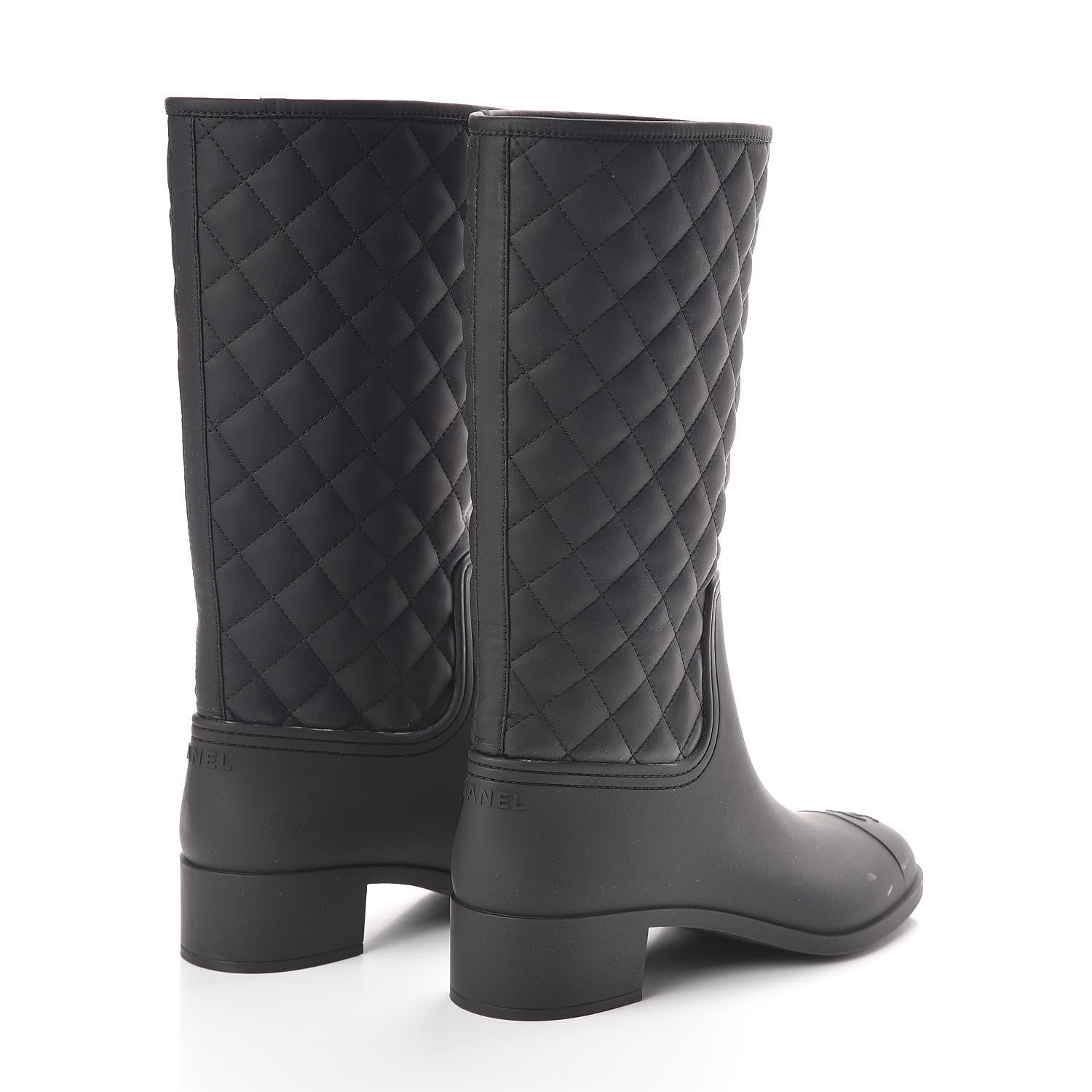 Chanel Rubber Quilted Rain Boots 41 Black 4 of 6