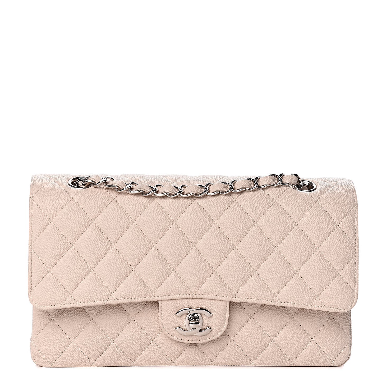 Caviar Quilted Medium Double Flap Light Beige
