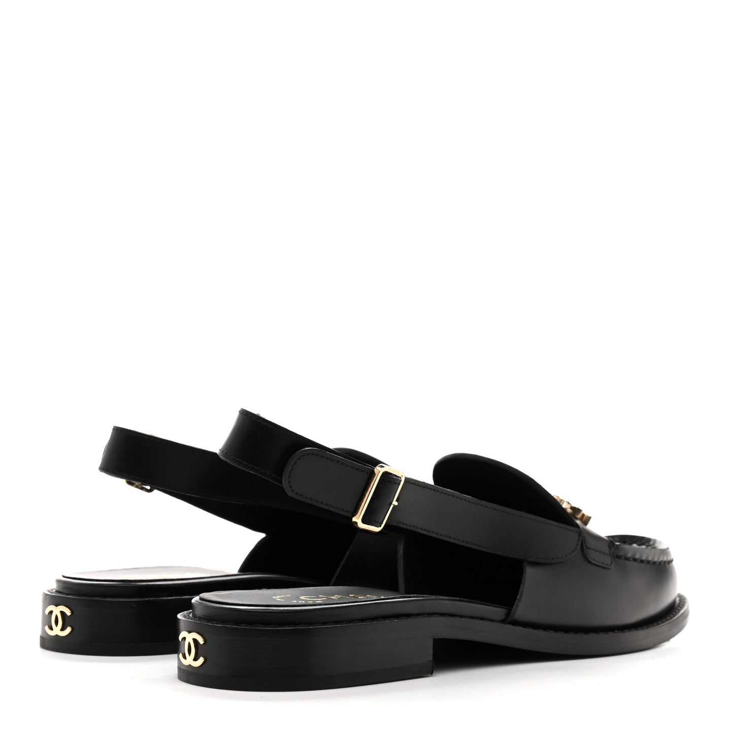 Calfskin Crystal Slingback Loafers 37 Black