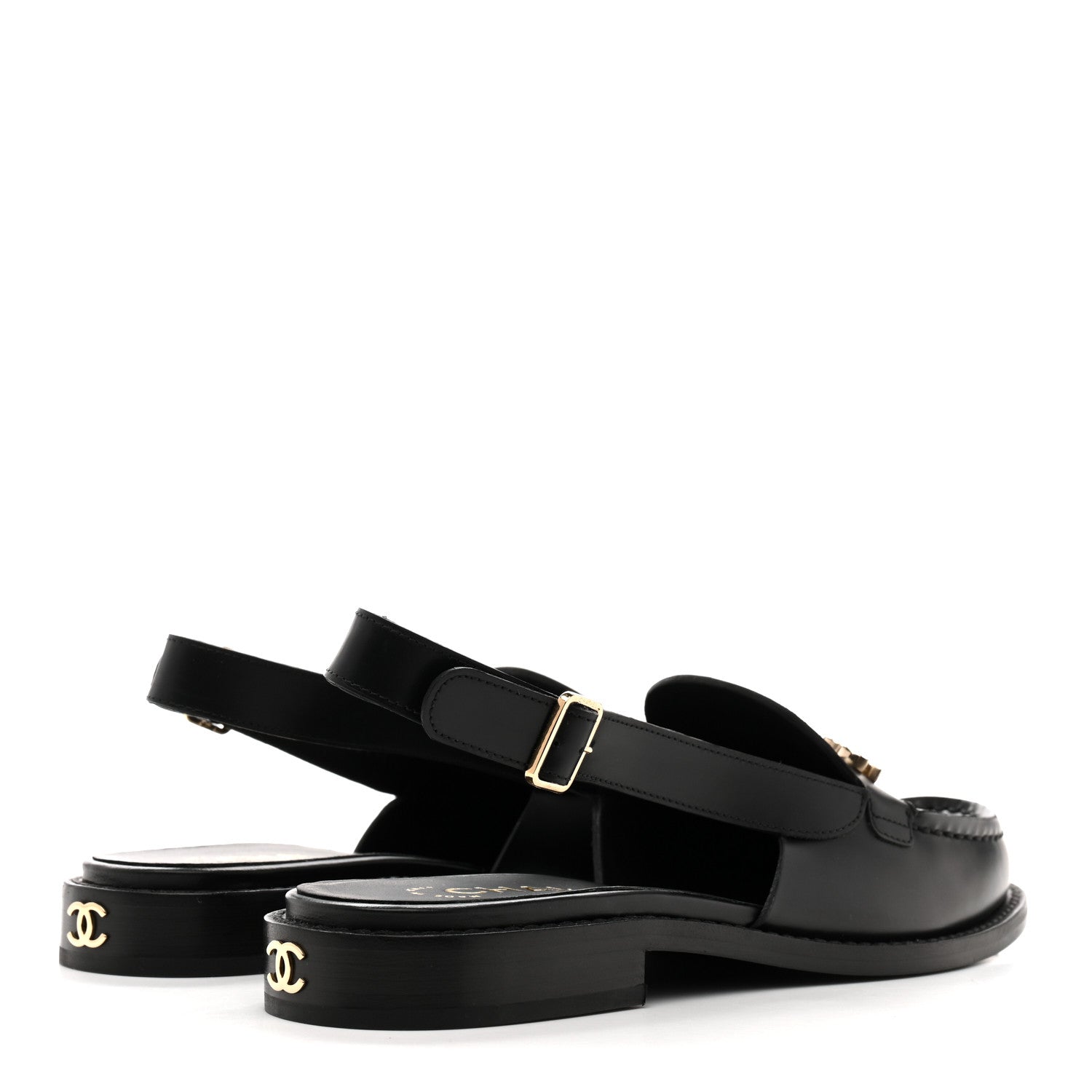Chanel Calfskin Crystal Slingback Loafers 37 Black 5 of 10