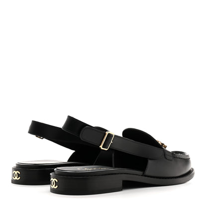 Chanel Calfskin Crystal Slingback Loafers 37 Black 5 of 10