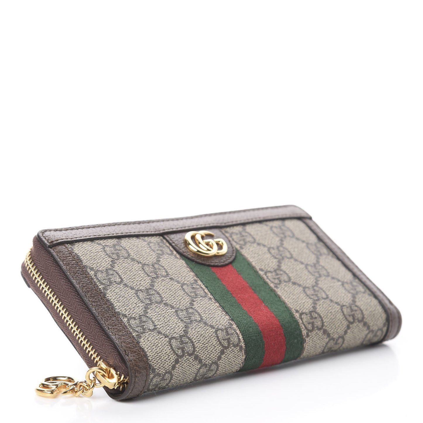 GG Supreme Monogram Web Ophidia Zip Around Wallet Brown