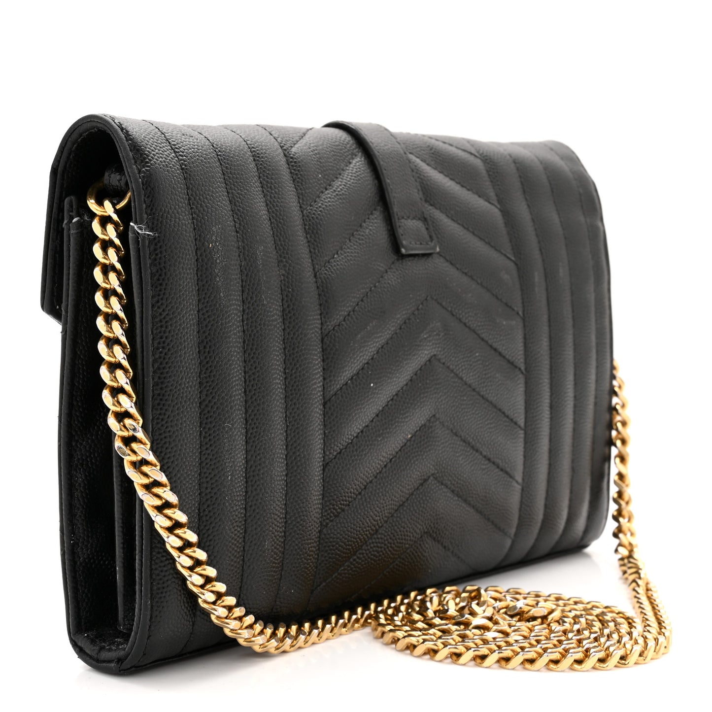Grain De Poudre Mixed Matelasse Triquilt Monogram Chain Wallet Black
