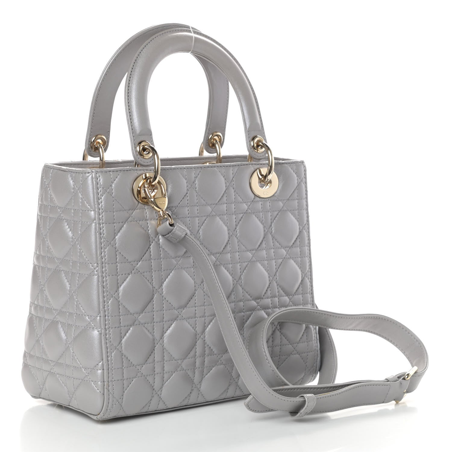 Christian Dior Pearly Lambskin Cannage Medium Lady Dior Grey 5 of 11