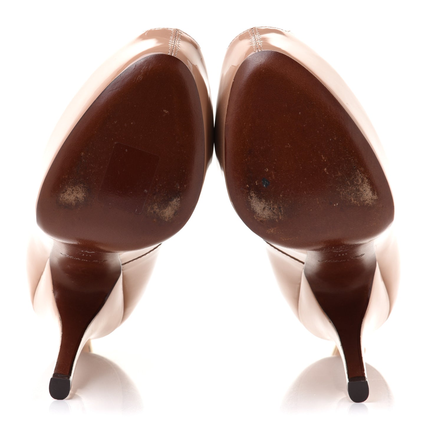 Patent Calfskin Oh Really Peep Toe Pumps 38 Tan