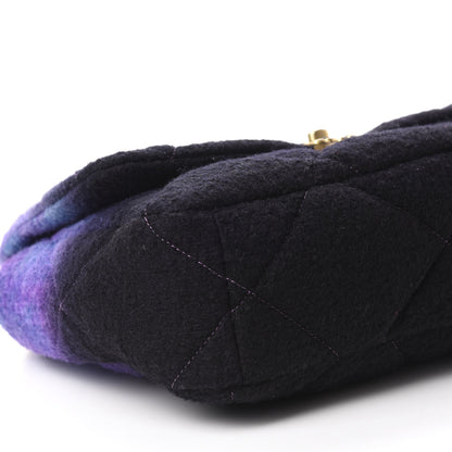 Chanel Wool Tweed Quilted Large 19 Flap Purple Black Blue 6 of 11