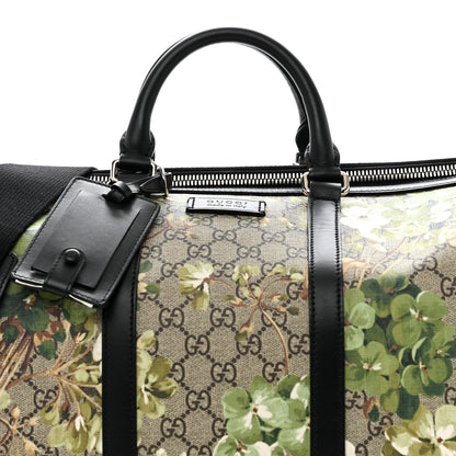 Gucci GG Supreme Monogram Blooms Medium Duffle Beige New Military Black 7 of 9