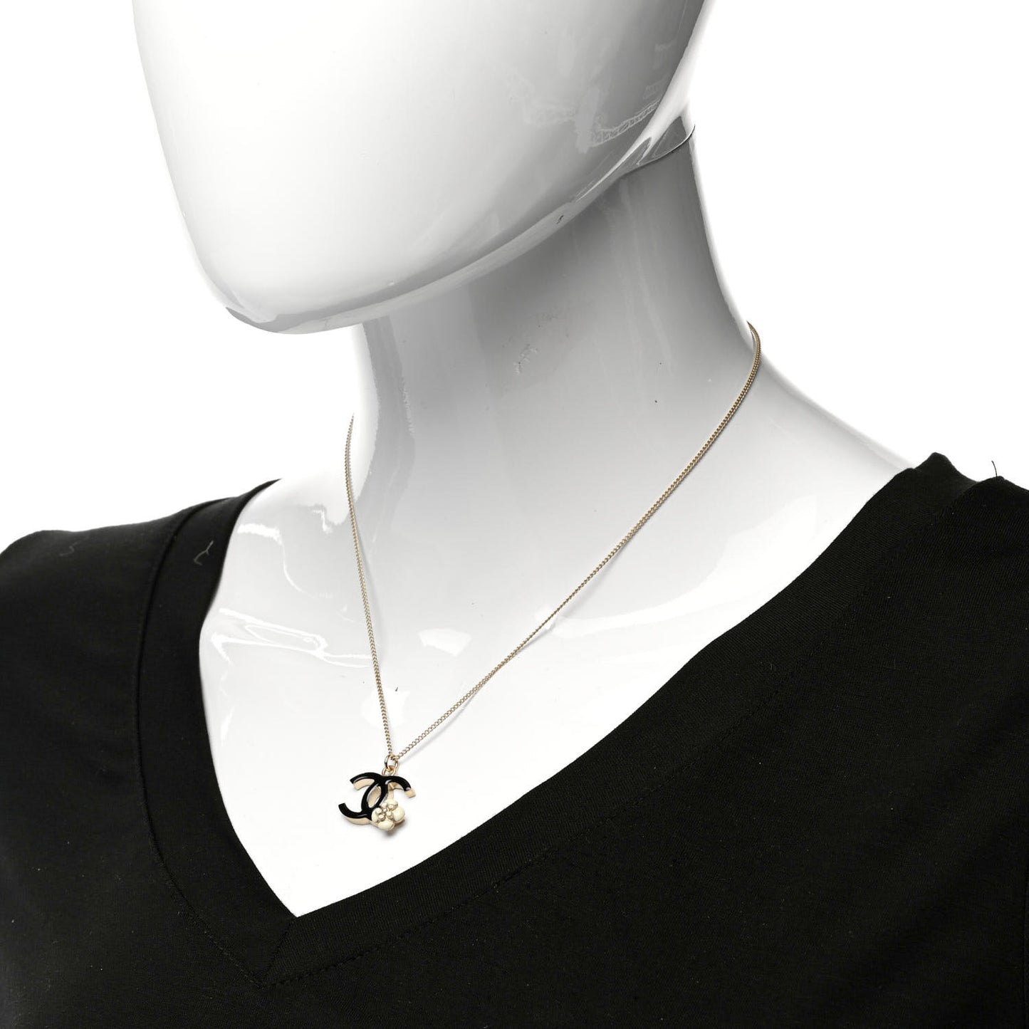 Enamel CC Camelia Necklace Gold Black