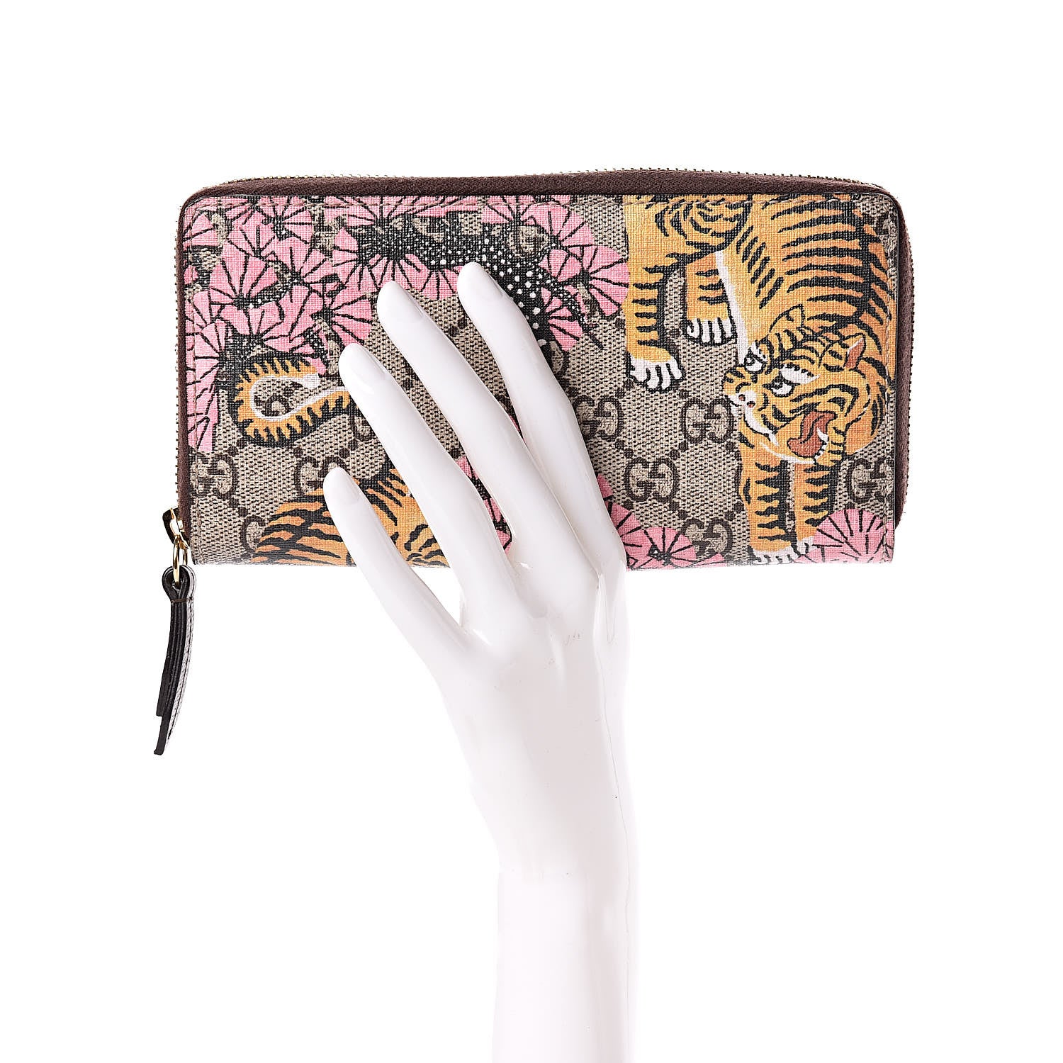 Gucci GG Supreme Monogram Bengal Zip Around Wallet Beige Pink 2 of 8