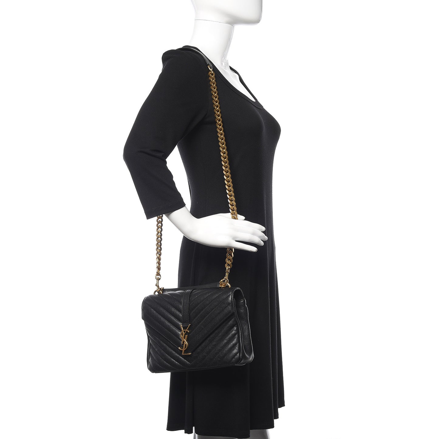 Sheepskin Matelasse Chevron Monogram Medium College Bag Black