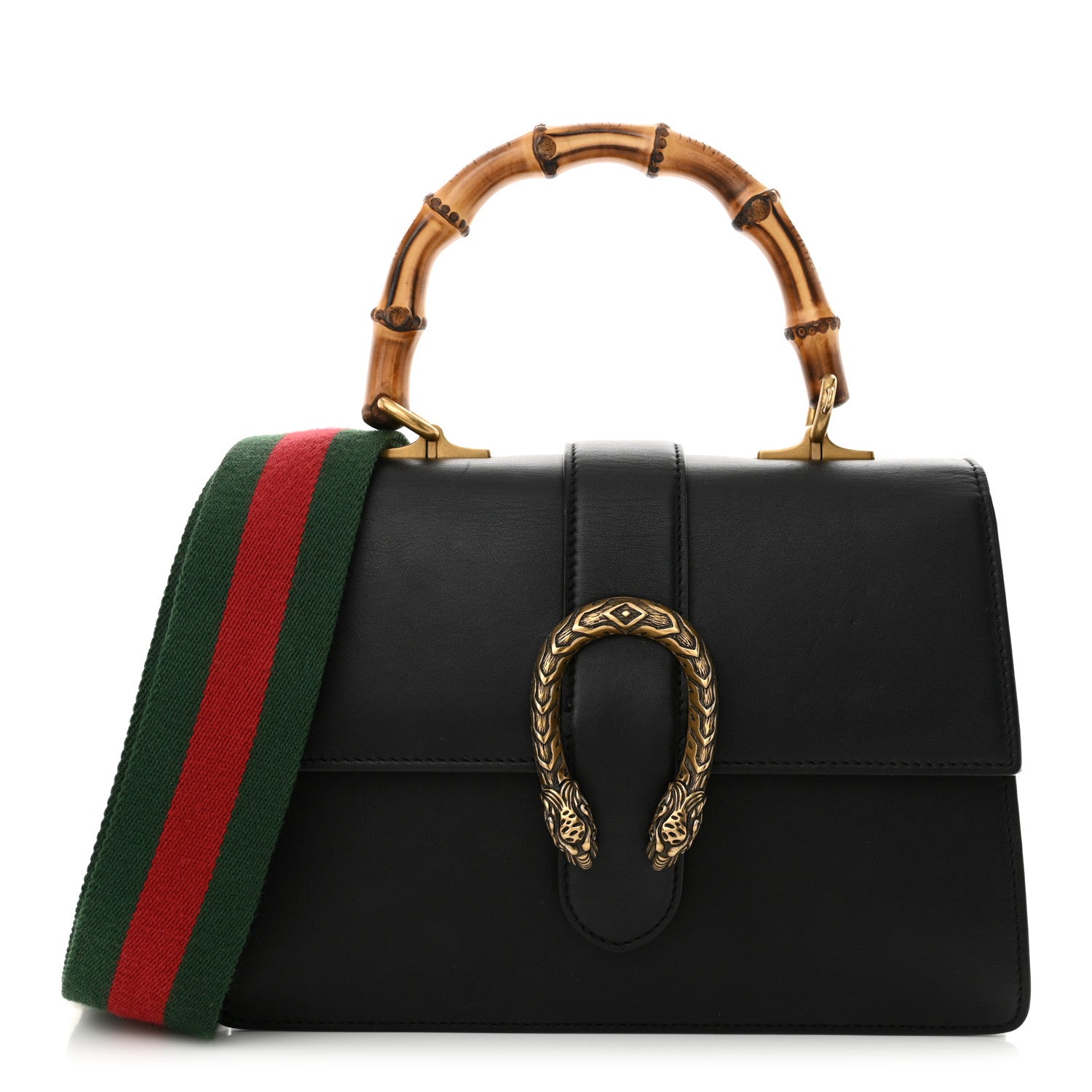 Gucci Moon Calfskin Web Medium Dionysus Bamboo Top Handle Bag Black 1 of 11
