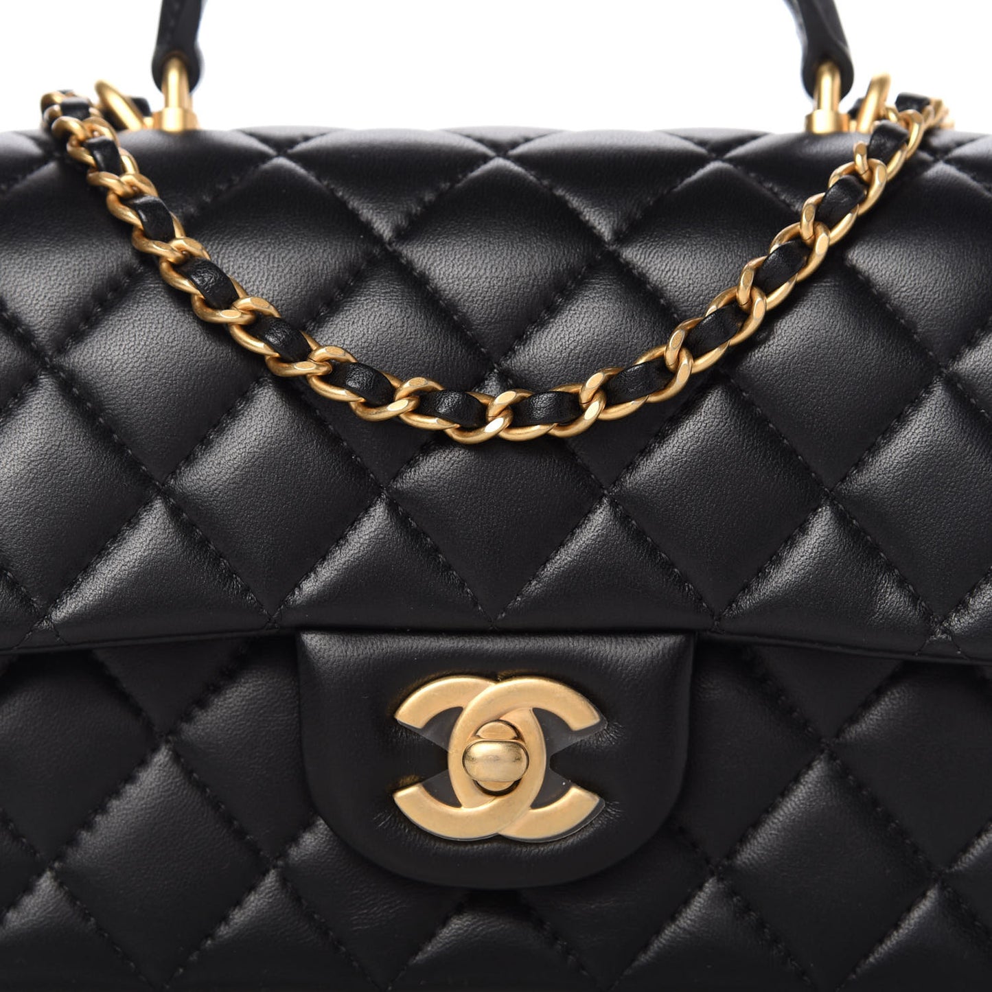 Lambskin Quilted Mini Top Handle Rectangular Flap Black