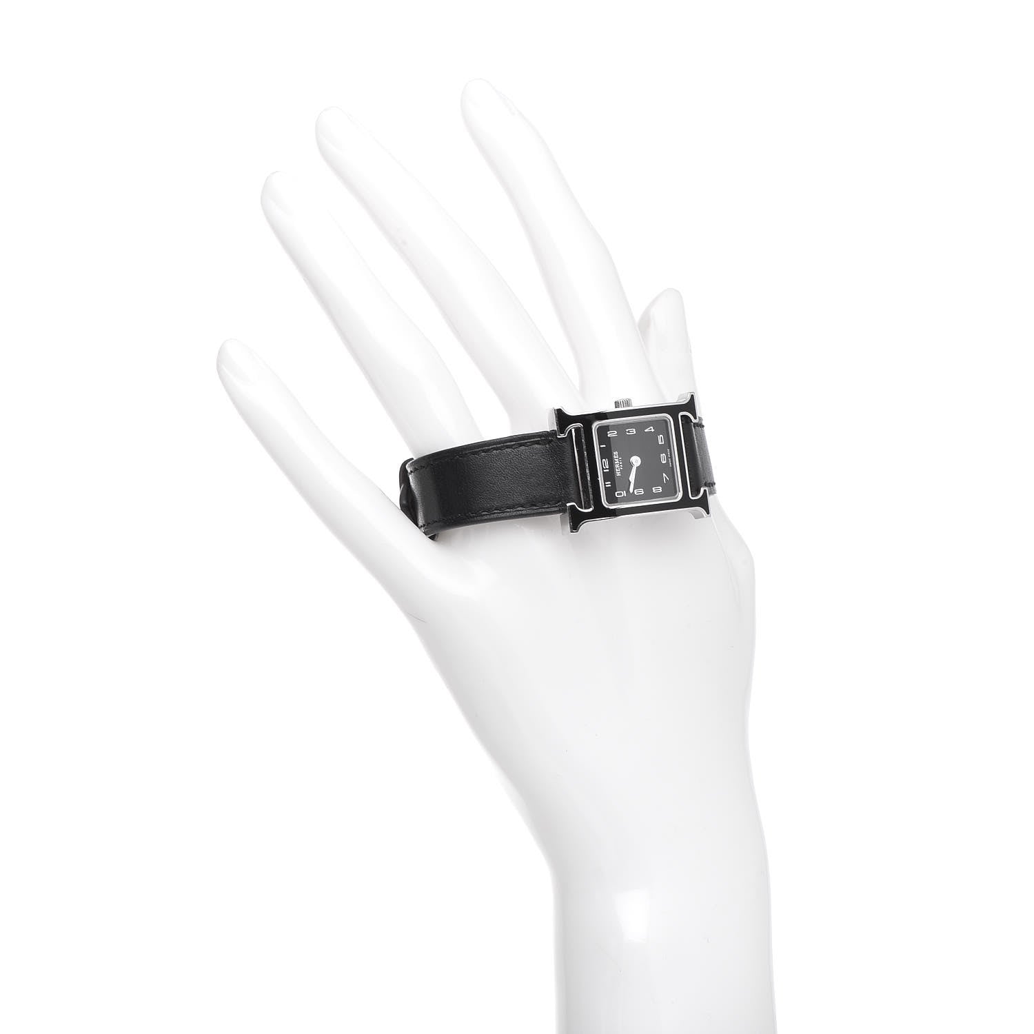 Hermes Stainless Steel Barenia Lacquer 21mm Heure H Hour Quartz Watch Noir 2 of 10