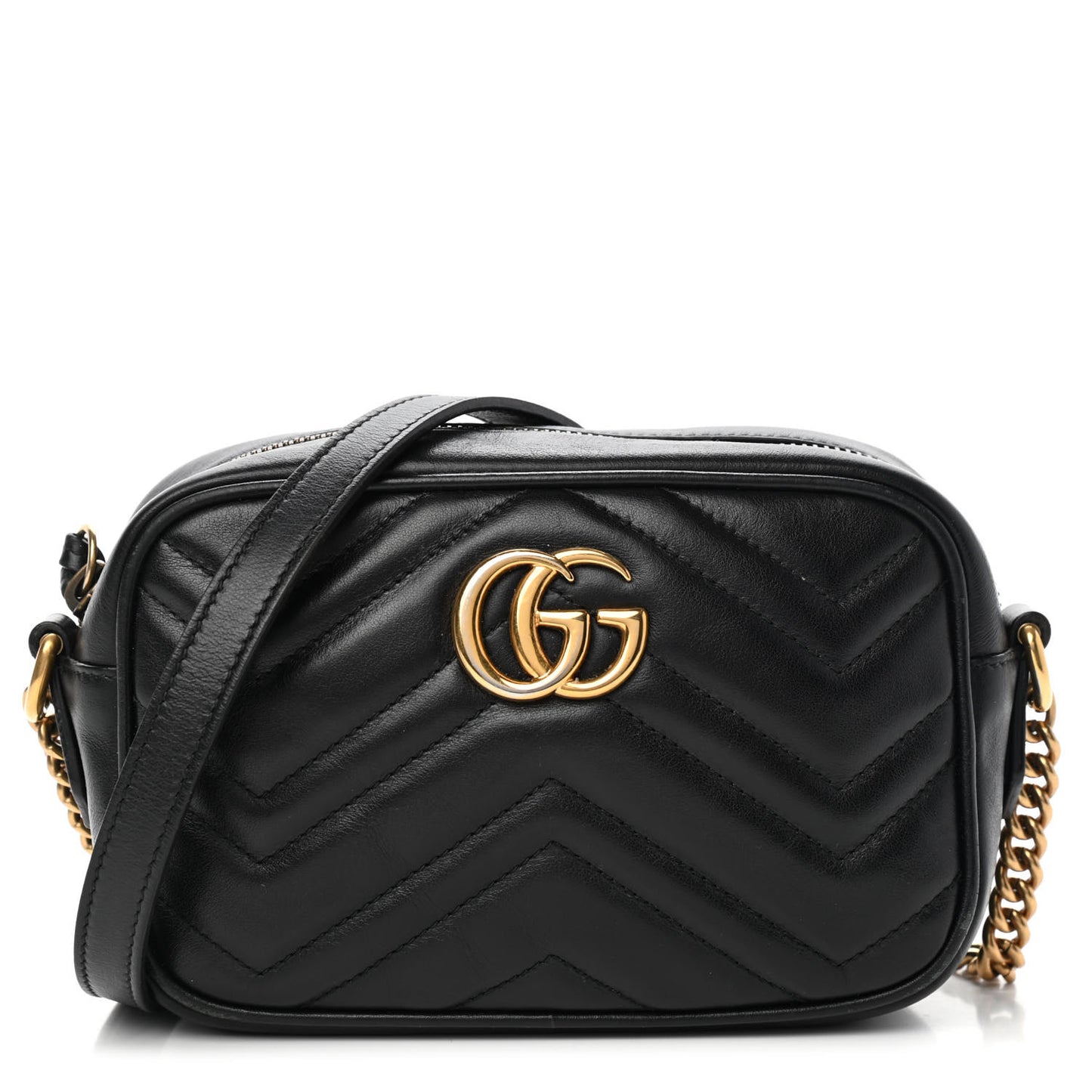 Calfskin Matelasse Mini GG Marmont Chain Shoulder Bag Black