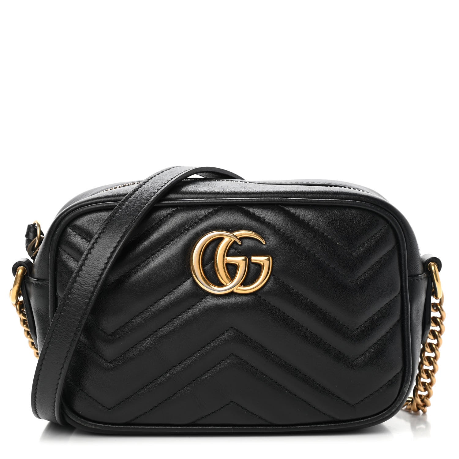 Gucci Calfskin Matelasse Mini GG Marmont Chain Shoulder Bag Black 1 of 10