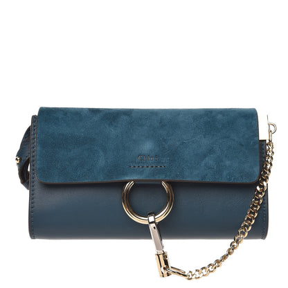 Chloe Suede Calfskin Mini Faye Shoulder Bag Majolica Blue 1 of 9