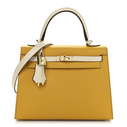 Hermes Epsom Bi-Color Horseshoe Kelly Sellier 25 Jaune Ambre Craie 1 of 11
