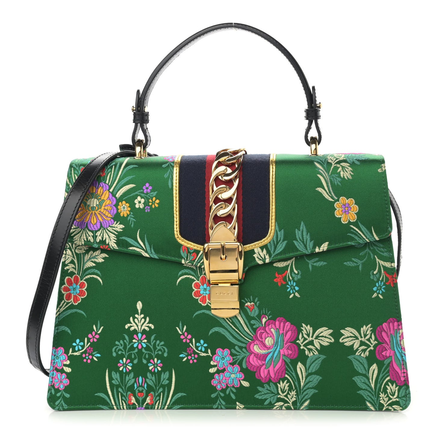 Jacquard Floral Medium Sylvie Top Handle Bag Green Multicolor Black