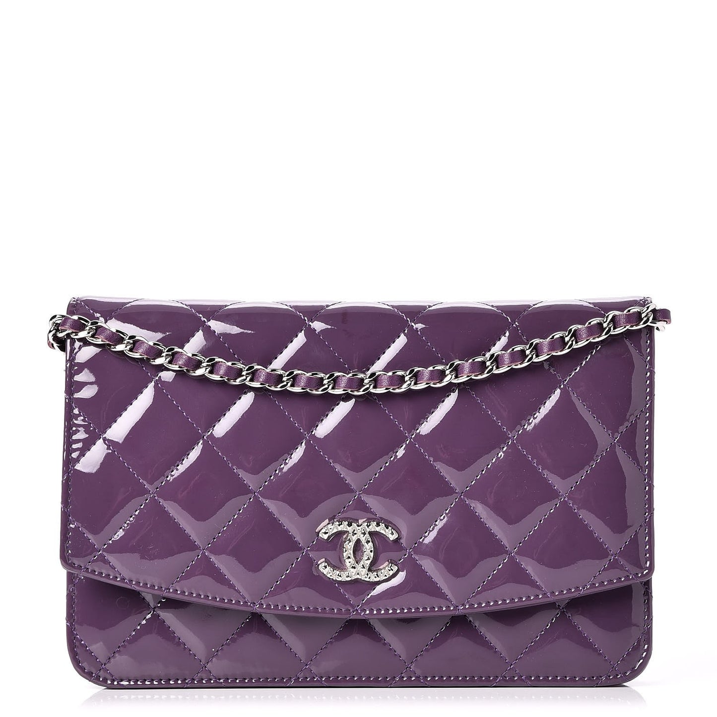 Patent Quilted Brilliant Wallet On Chain WOC Violet