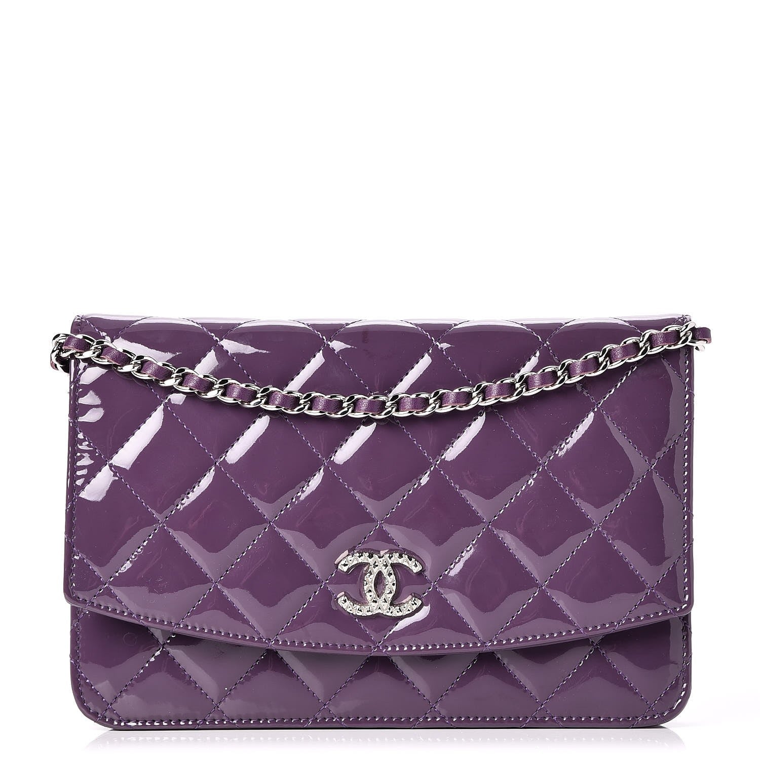 Chanel Patent Quilted Brilliant Wallet On Chain WOC Violet 1 of 9