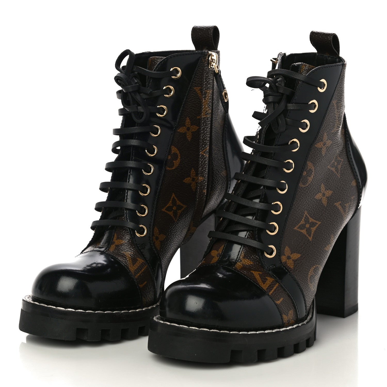 Louis Vuitton Patent Calfskin Monogram Star Trail Ankle Boots 37 Black 5 of 11