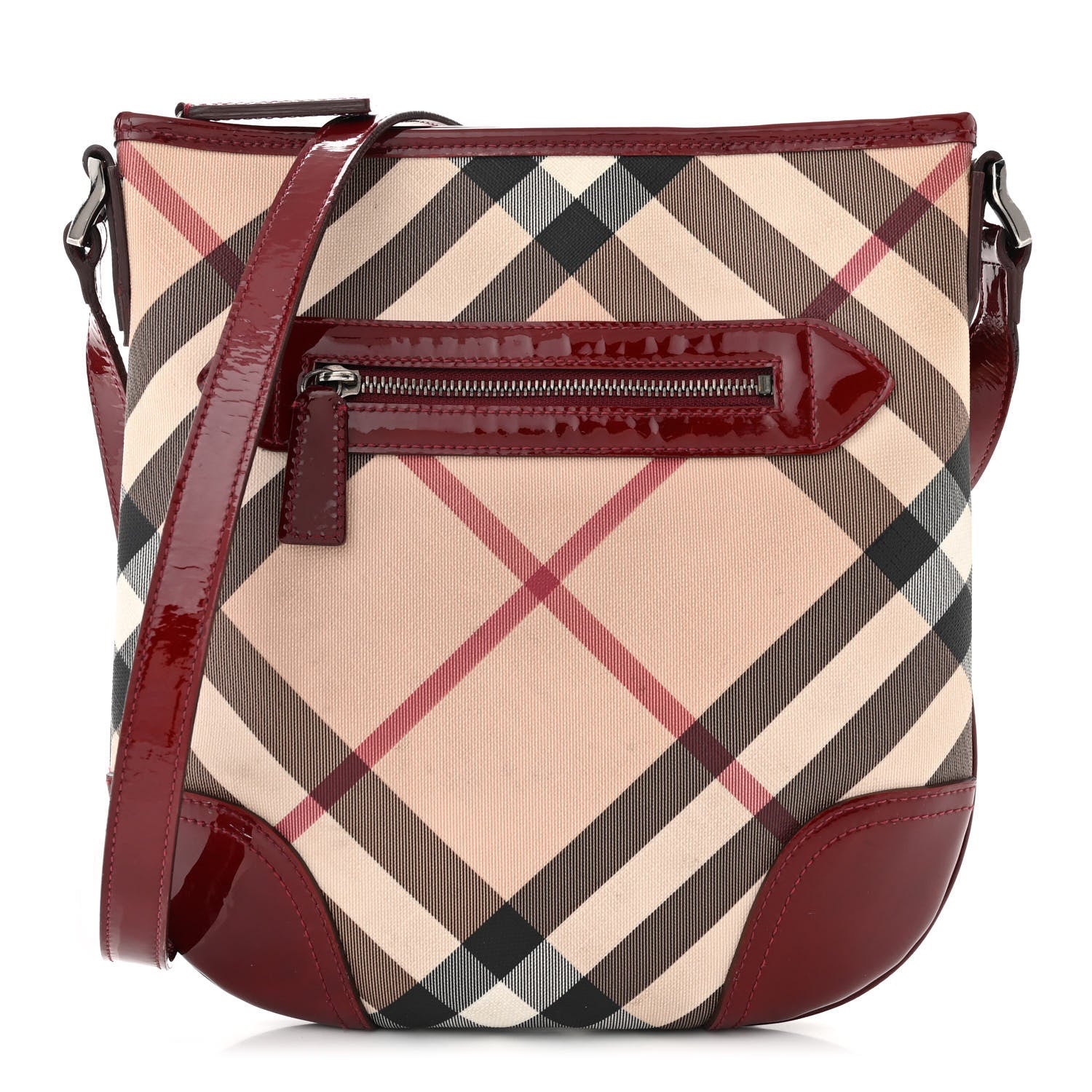 Burberry Patent Nova Check Dryden Crossbody Bag Dark Red 1 of 14