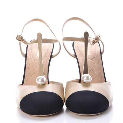 Chanel Lambskin Grosgrain Cap Toe Pearl CC Open Pumps 39 Light Beige 2 of 10
