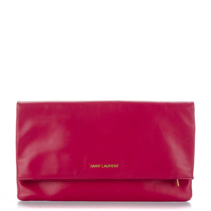Saint Laurent Smooth Calfskin Letters Fold-Over Clutch Fuchsia 1 of 7