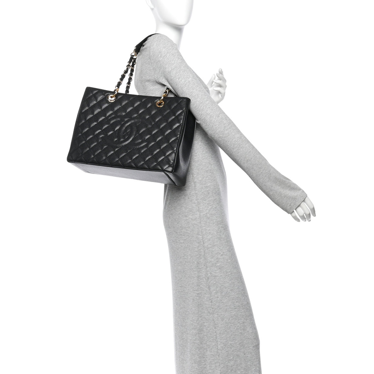 Caviar Quilted Grand Shopping Tote GST Black