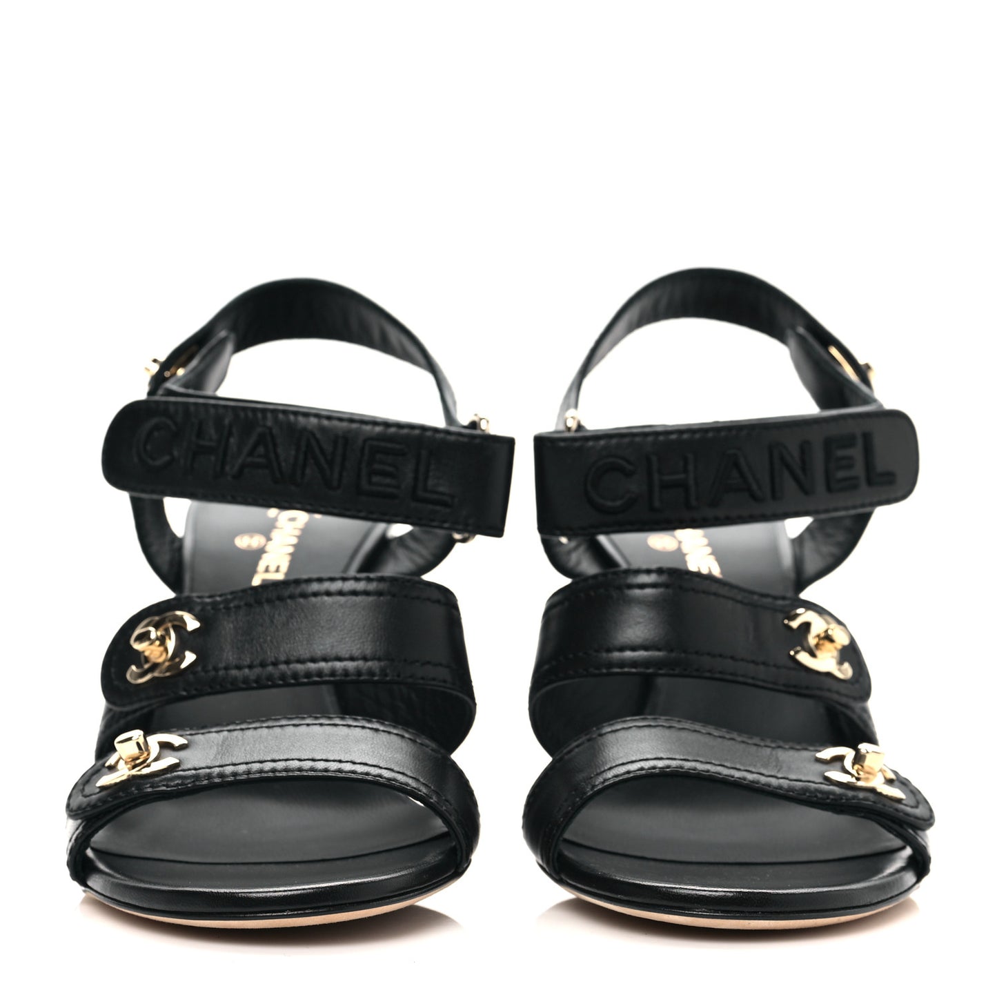 Goatskin CC Turnlock Sandals 39 Black