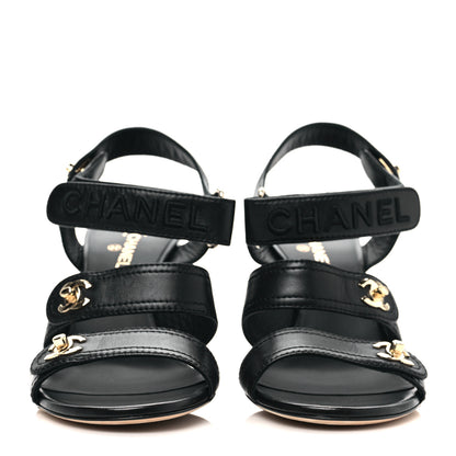 Chanel Goatskin CC Turnlock Sandals 39 Black 2 of 8