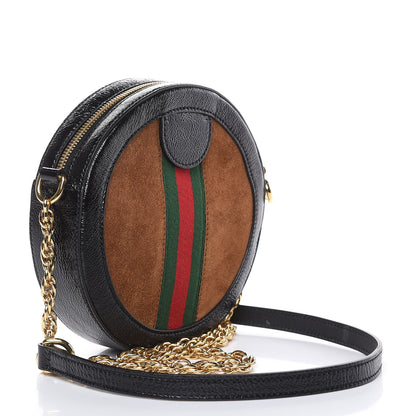 Gucci Suede Patent Web Mini Ophidia Round Shoulder Bag Nocciola Black 3 of 10
