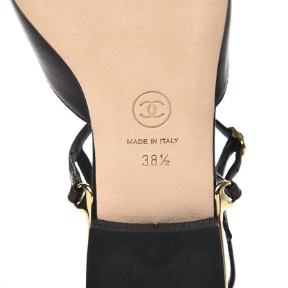 Chanel Lambskin Grosgrain Cap Toe CC Slingback Sandals 38.5 Black 6 of 10