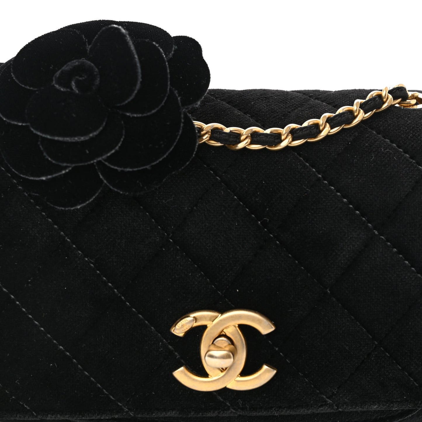 Velvet Quilted Small Camellia Flap Black