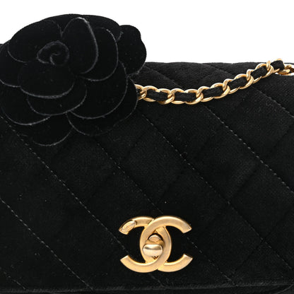 Chanel Velvet Quilted Small Camellia Flap Black 7 of 10