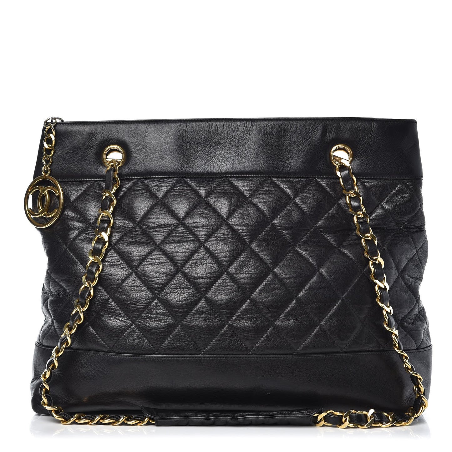 Lambskin Quilted Shopping Tote Black