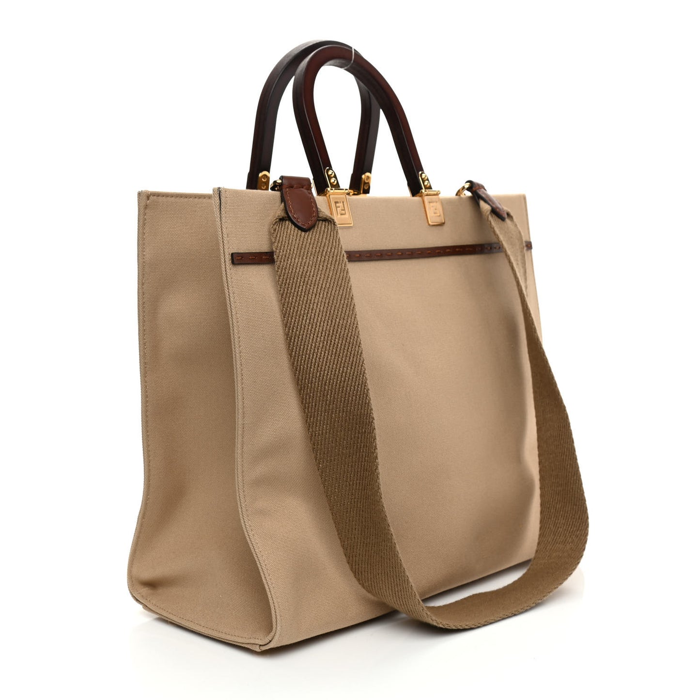 Canvas Vitello King Logo Embroidered Medium Fendi Sunshine Shopper Tote Sand Ghianda