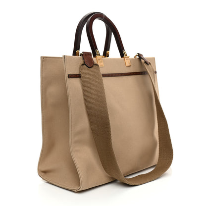 Fendi Canvas Vitello King Logo Embroidered Medium Fendi Sunshine Shopper Tote Sand Ghianda 3 of 8